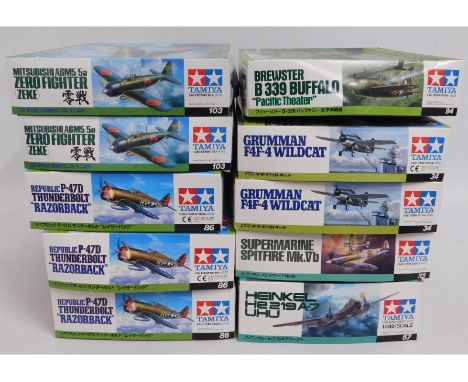 Ten boxed Tamiya 1:48 scale model aircraft kits, present as unused &amp; complete