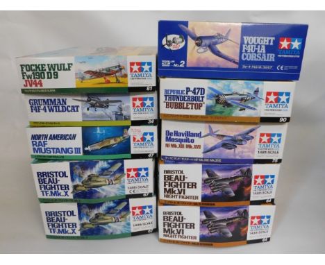 Ten boxed Tamiya 1:48 scale model aircraft kits, present as unused &amp; complete