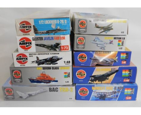 Ten boxed Airfix 1:48 &amp; 1:72 scale model aircraft kits, present as unused &amp; complete