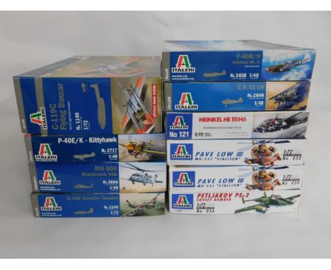 Ten boxed Italeri 1:48 &amp; 1:72 scale model aircraft kits, present as unused &amp; complete