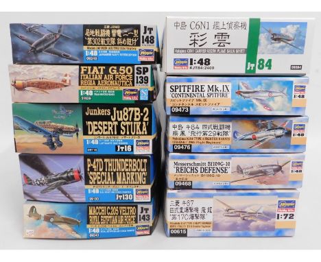 Ten boxed Hasegawa 1:48 &amp; 1:72 scale model aircraft kits, present as unused &amp; complete