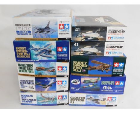 Ten boxed Tamiya 1:48 scale model aircraft kits, present as unused &amp; complete