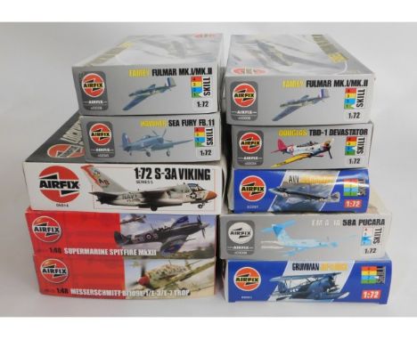 Ten boxed Airfix 1:48 &amp; 1:72 scale model aircraft kits, present as unused &amp; complete