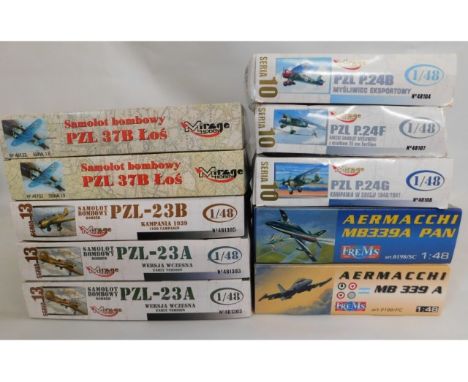 Eight Mirage Hobby &amp; two Frems boxed 1:48 scale model aircraft kits, present as unused &amp; complete