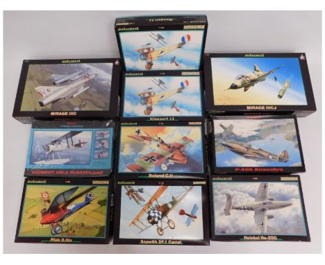 Ten boxed Eduard 1:48 scale model aircraft kits, present as unused &amp; complete