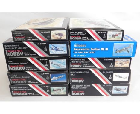 Ten boxed Special Hobby 1:32, 1:48 &amp; 1:72 scale model aircraft kits, present as unused &amp; complete