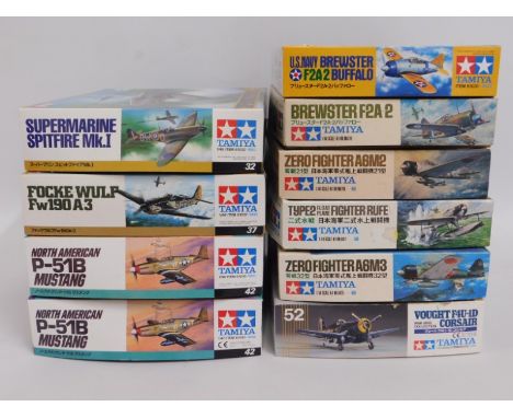 Ten boxed Tamiya 1:48 scale &amp; 1:72 model aircraft kits, present as unused &amp; complete