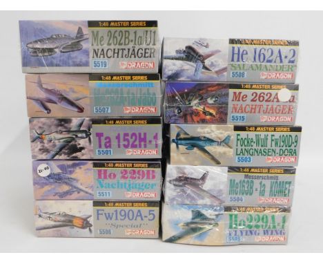 Ten boxed Dragon Master Series 1:48 scale model aircraft kits, present as unused &amp; complete