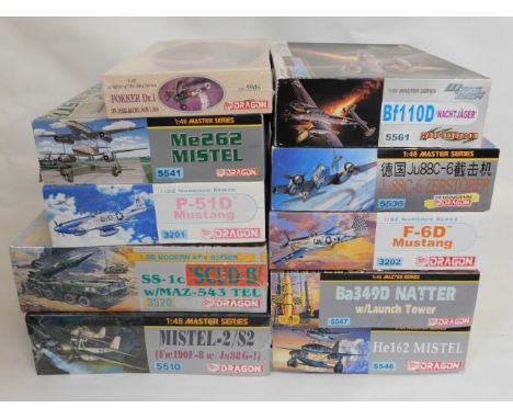 Ten boxed Dragon 1:32, 1:35 &amp; 1:48 scale model aircraft kits, present as unused &amp; complete