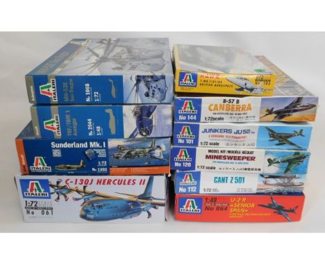 Ten boxed Italeri 1:48 &amp; 1:72 scale model aircraft kits, present as unused &amp; complete