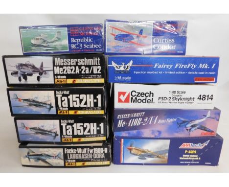 Ten boxed 1:48 &amp; 1:81 scale model aircraft kits including Trimaster, Glencoe, AM Tech, Meng, Czech Model &amp; Grand Phoe