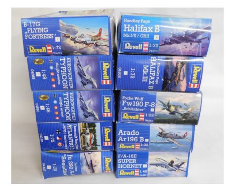 Ten boxed Revell 1:32, 1:48 &amp; 1:72 scale model aircraft kits, present as unused &amp; complete