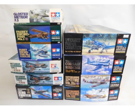 Ten boxed Tamiya 1:32 &amp; 1:48 scale model aircraft kits, present as unused &amp; complete