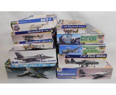 Ten boxed 1:35 &amp; 1:48 scale model aircraft kits including Hasegawa, Revell &amp; Monogram, present as unused &amp; comple