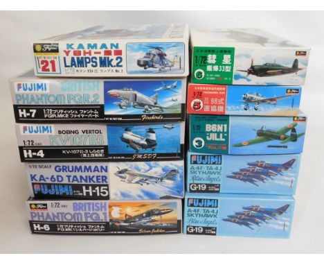 Ten boxed Fujimi 1:72 scale model aircraft kits, present as unused &amp; complete