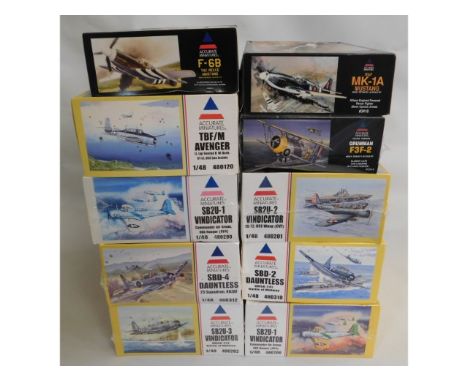 Ten boxed Accurate Miniatures 1:48 scale model aircraft kits, present as unused &amp; complete