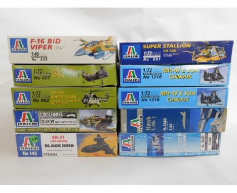 Ten boxed Italeri 1:48 &amp; 1:72 scale model aircraft kits, present as unused &amp; complete