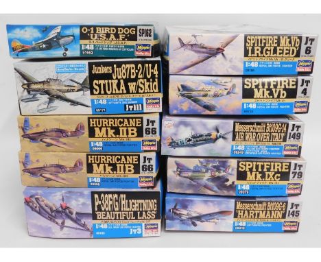 Ten boxed Hasegawa 1:48 scale model aircraft kits, present as unused &amp; complete