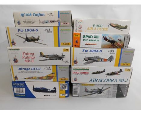 Ten boxed Eduard 1:48 scale model aircraft kits, present as unused &amp; complete