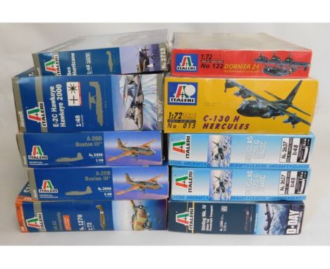 Ten boxed Italeri 1:48 &amp; 1:72 scale model aircraft kits, present as unused &amp; complete