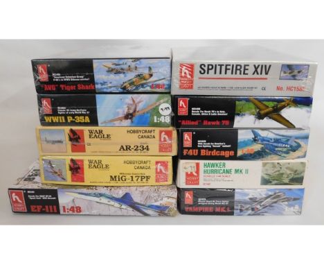 Ten boxed Hobbycraft 1:48 scale model aircraft kits, present as unused &amp; complete