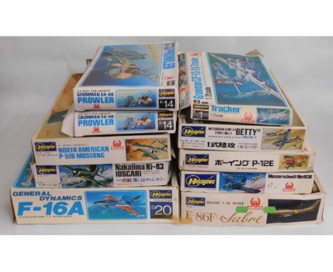 Ten boxed Hasegawa 1:32 &amp; 1:72 scale model aircraft kits, present as unused &amp; complete