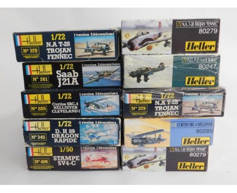 Ten boxed Heller 1:50 &amp; 1:72 scale model aircraft kits, present as unused &amp; complete