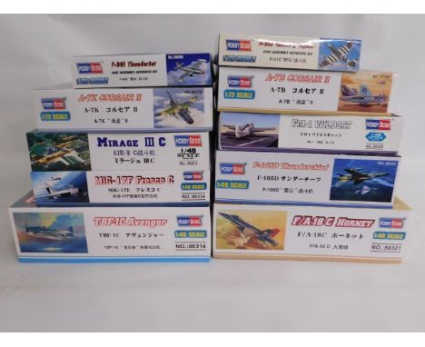 Ten boxed Hobby Boss 1:48 &amp; 1:72 scale model aircraft kits, present as unused &amp; complete