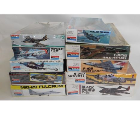 Ten boxed Monogram 1: 48 scale model aircraft kits, present as unused &amp; complete