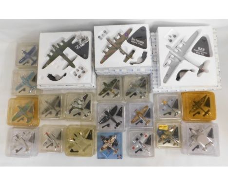 Seventeen 1:100 &amp; 1:144 scale diecast propelled aircraft including three Italeri &amp; three Atlas, with mounts in origin