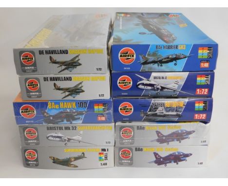 Ten boxed Airfix 1:48 &amp; 1:72 scale model aircraft kits, present as unused &amp; complete