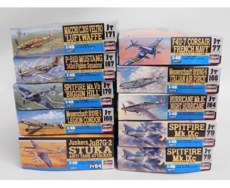 Ten boxed Hasegawa 1:48 scale model aircraft kits, present as unused &amp; complete