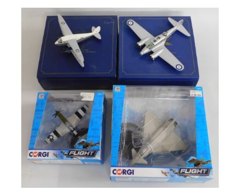 Two boxed Corgi diecast aircraft twinned with two boxed Oxford diecast aircraft, 1:72 scale