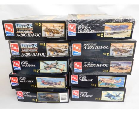 Ten boxed AMT Ertl 1:48 scale model aircraft kits, present as unused &amp; complete