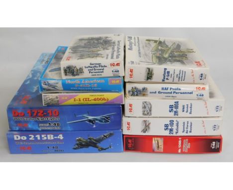 Ten boxed ICM 1:48 &amp; 1:72 scale model aircraft kits, present as unused &amp; complete