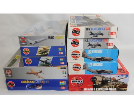 Ten boxed Airfix 1:24, 1:48 &amp; 1:72 scale model aircraft kits, present as unused &amp; complete