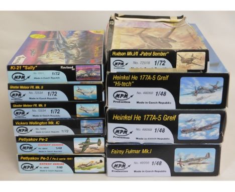 Ten boxed MPM 1:48 scale model aircraft kits, present as unused &amp; complete