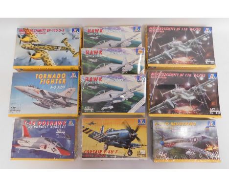 Ten boxed Italeri 1:72 scale model aircraft kits, present as unused &amp; complete