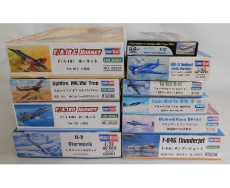 Nine boxed Hobby Boss &amp; one MPM 1:32, 1:48 &amp; 1:72 scale model aircraft kits, present as unused &amp; complete