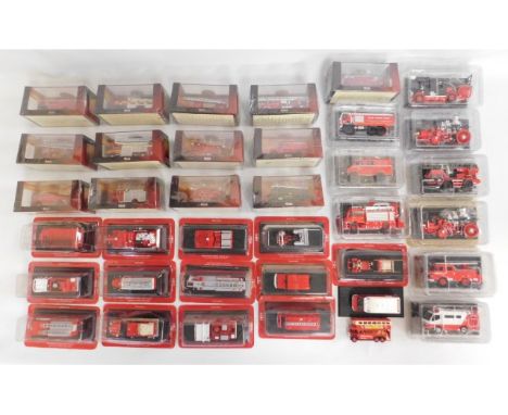 Fourteen Del Prado, thirteen Atlas, one Solido, ten unbranded boxed diecast model fire engines &amp; related vehicles, includ