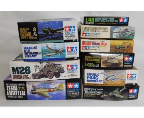 Ten boxed Tamiya 1:32, 1:48 &amp; 1:72 scale model aircraft kits, present as unused &amp; complete