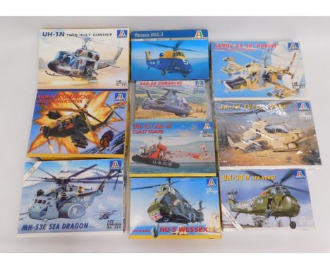 Ten boxed Italeri 1:48 &amp; 1:72 scale model helicopter kits, present as unused &amp; complete