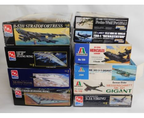 Ten boxed 1:48 &amp; 1:72 scale model aircraft kits including AMT Ertl, Italeri &amp; Great Wall Hobby, present as unused &am