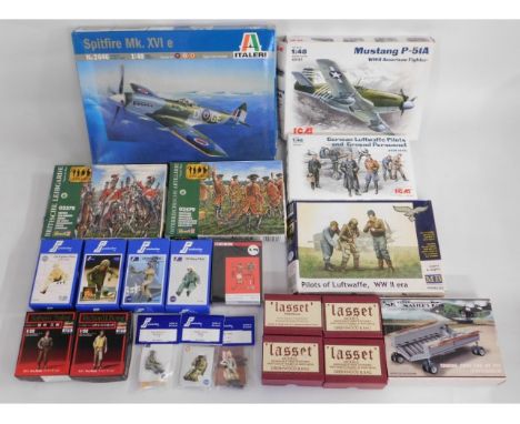 Eighteen boxed 1:16, 1:32, 1:48 &amp; 1:72 scale model kits including Revell, ICM, Hasegawa, PJ Production, Lasser &amp; Ital