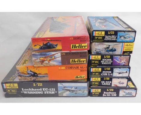 Ten boxed Heller 1:50 &amp; 1:72 scale model aircraft kits, present as unused &amp; complete