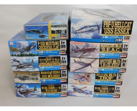 Ten boxed Hasegawa 1:48 &amp; 1:72 scale model aircraft kits, present as unused &amp; complete