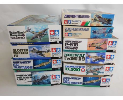 Ten boxed Tamiya 1:48 scale model aircraft kits, present as unused &amp; complete