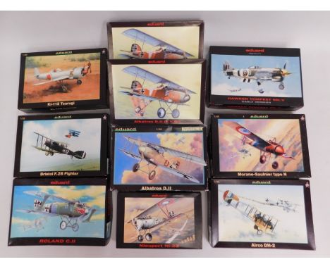 Ten boxed Eduard 1:48 scale model aircraft kits, present as unused &amp; complete