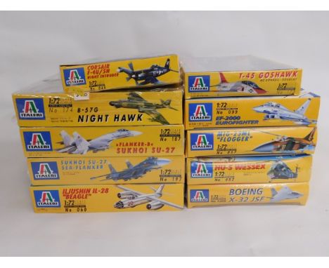 Ten boxed Italeri 1:72 scale model aircraft kits, present as unused &amp; complete