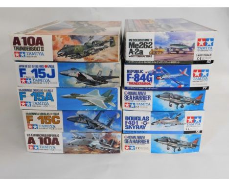 Ten boxed Tamiya 1:48 scale model aircraft kits, present as unused &amp; complete